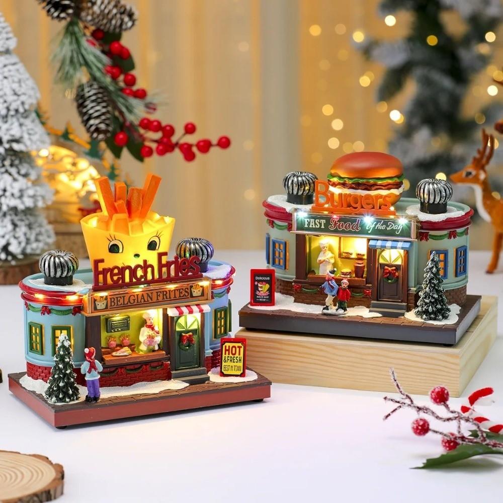 2026 Christmas Glowing Octave Box Rotating Resin Children Music Box Christmas Lights Luminous House Xmas Ornament Decoration