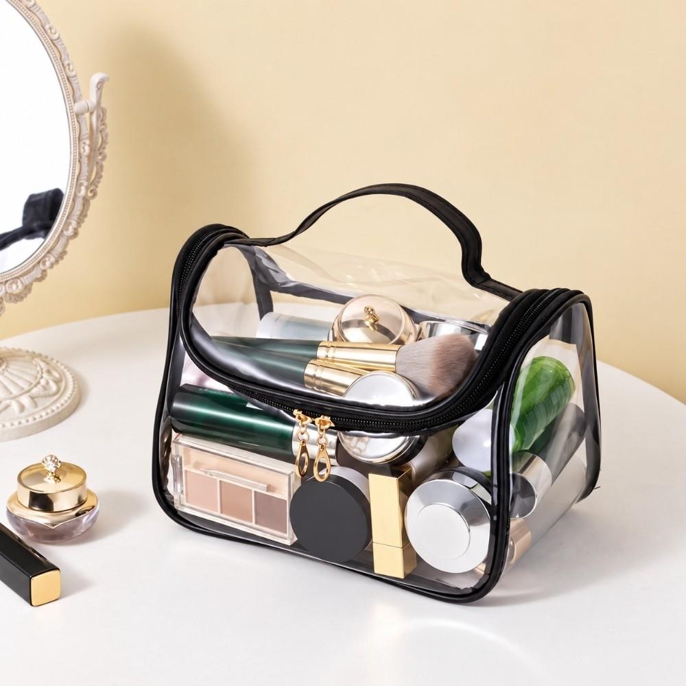 Transparent PVC Travel Cosmetic Bag Heart Shape Mesh Makeup Storage Pouch Daily Travel