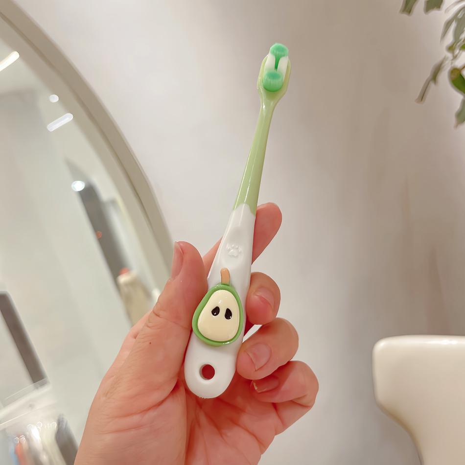 1 Cartoon Fruit Themed Toothbrush | Soft Microfiber Bristles, Gentle On Gums, Easy-Grip Handle, Ideal for Oral Care and Birthday Gifts
