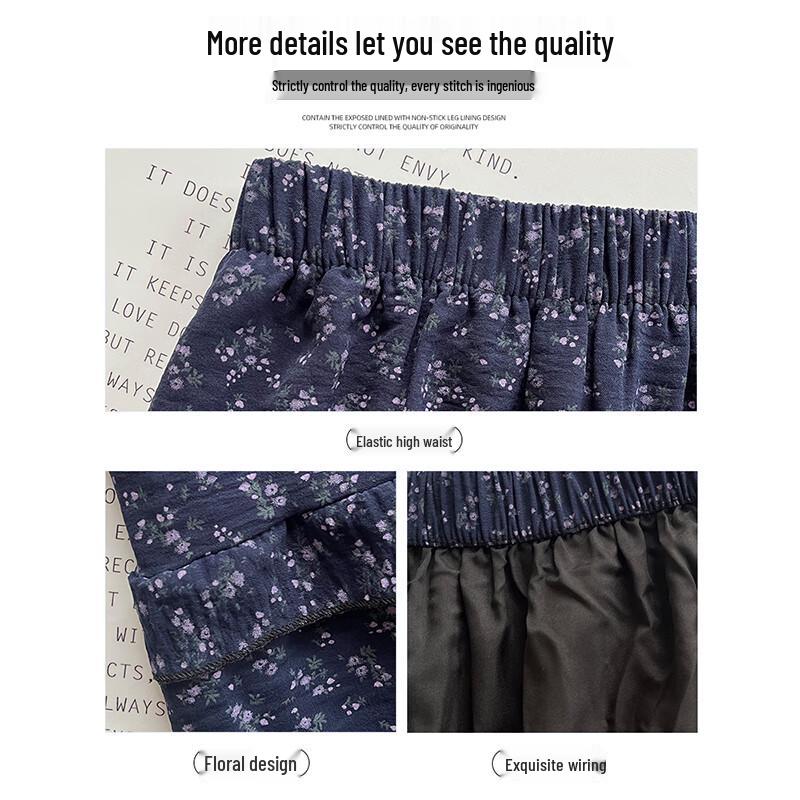 LANGSHA Women's Navy Floral High-Waist A-Line Long Skirt