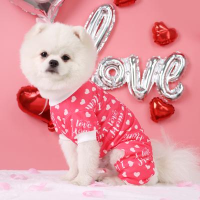 Hunde-Pyjama Ich liebe Mama Weiches Rosa Herzmuster Hundekleidung Jumpsuit Hundekostüme für Kleine Mittlere Welpenhunde Katzen Muttertag