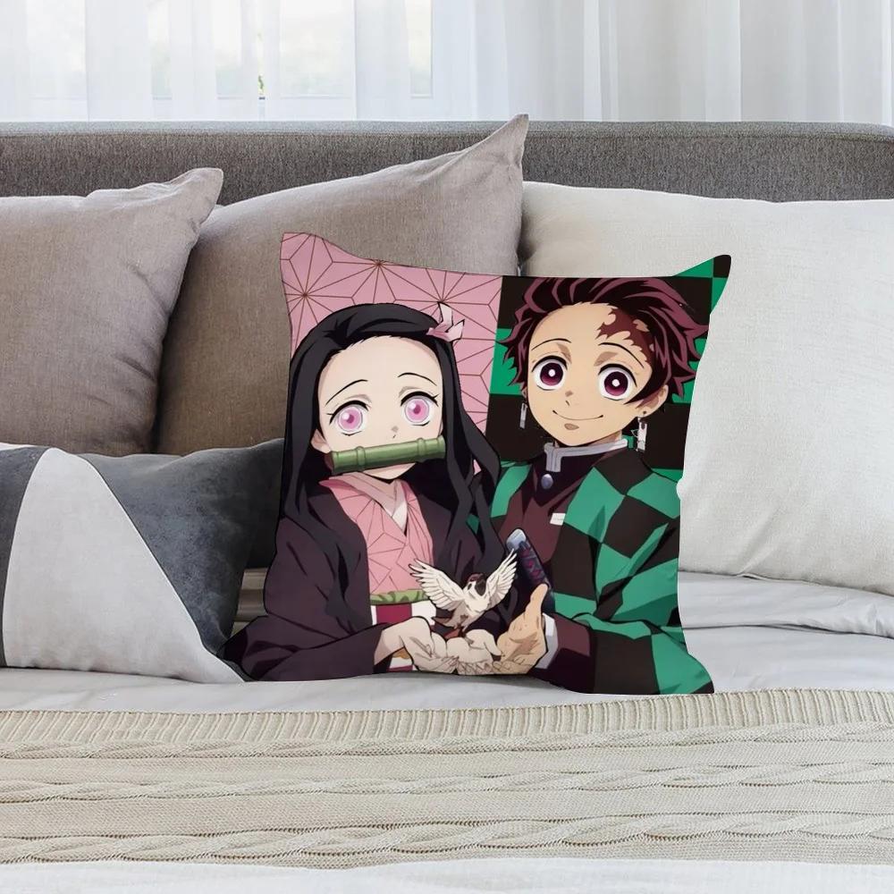 Anime Demon Slayer Kamado Tanjirou Kamado Nezuko Pillow Case Short Plush Sofa Decorative Gift Home Double-sided Printing Cushion