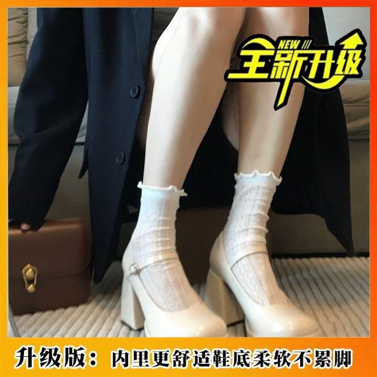 Thin Strap Round Head Shallow Mouth Single Shoes New College Style Thick Sole Small Leather Shoes Women Wear Thick Heel High Heels