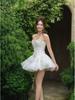 Retro Sweetheart Strapless Dress with 3D Petals and Cinched Waist