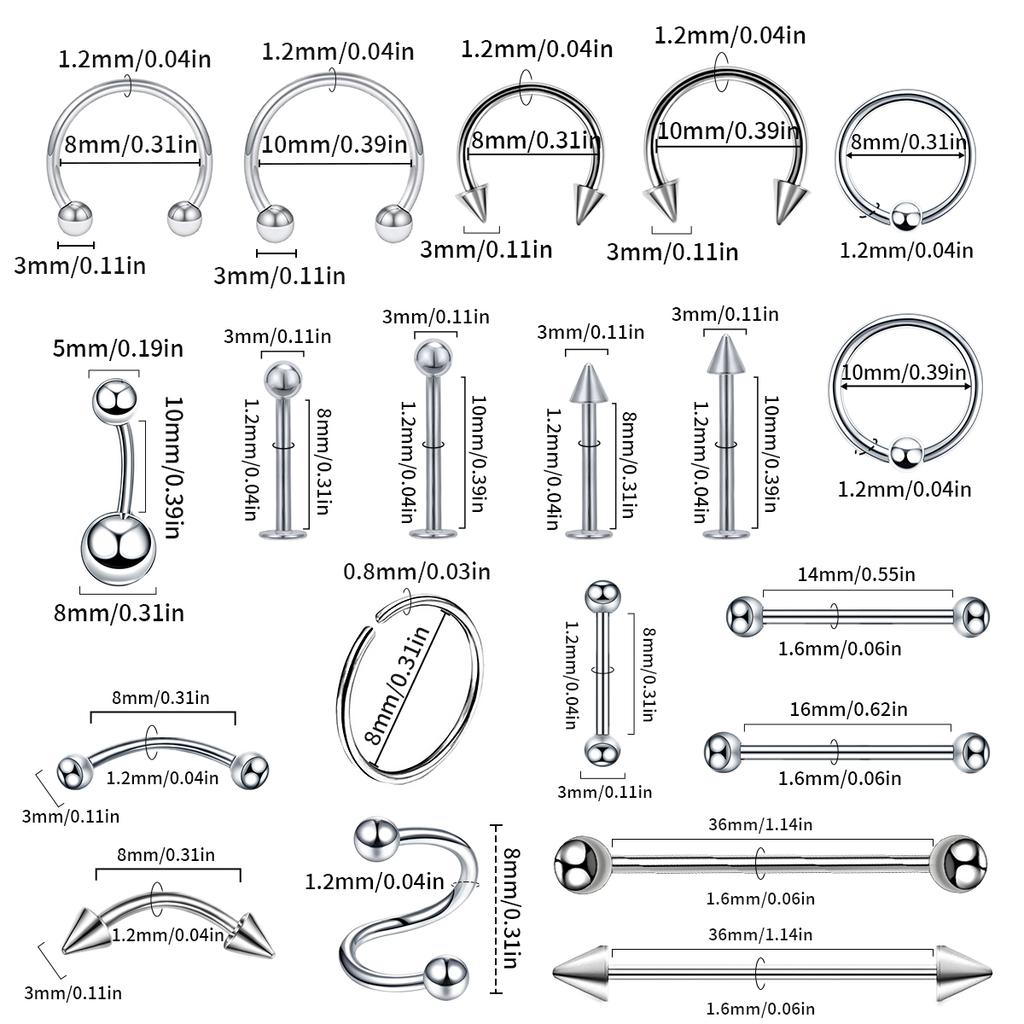 100PCS Fake Nose Rings Lot - Surgical Steel Septum Horseshoe Hoop, Painless Non-Piercing Nose Jewelry Set