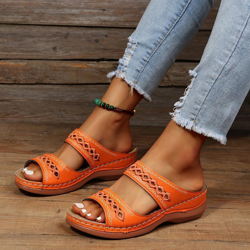 2023 Retro Stitch Plus Size Non-slip Wedge Sandals - Women's One-Strap Slippers
