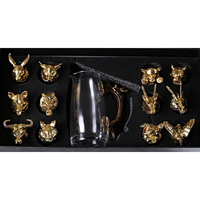 Tolv Zodiakus Likör Vinglas Set Hushåll Små Vinglas Pluntor Kinesisk Imitation Europeiska Dryckesvaror Utsökt Gåva