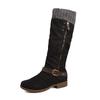 Plus Size Long Knight Boots New European and American Round Toe Side Zipper Woolen Boots