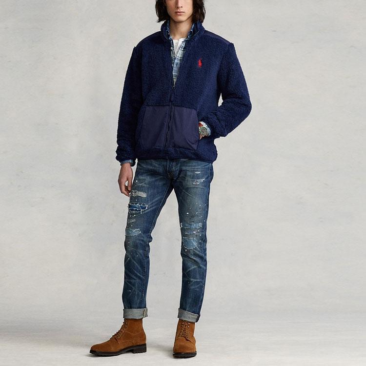 Polo Ralph Lauren SS22 Solid Color Fleece Stand Collar Spliced Fleece Jacket Men Jackets Navy-Blue MNPOKNI16821838-410