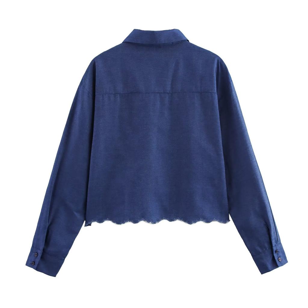 European and American style, new women's clothing, classic, versatile hollow embroidered short shirt 3564060