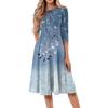 Women's Casual Fashion Round Neck Three Quarter Sleeve Print Midi Dress