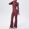 Zipper nude long-sleeved yoga flared pants onesie women's running fitness clothes sports trend onesie tights