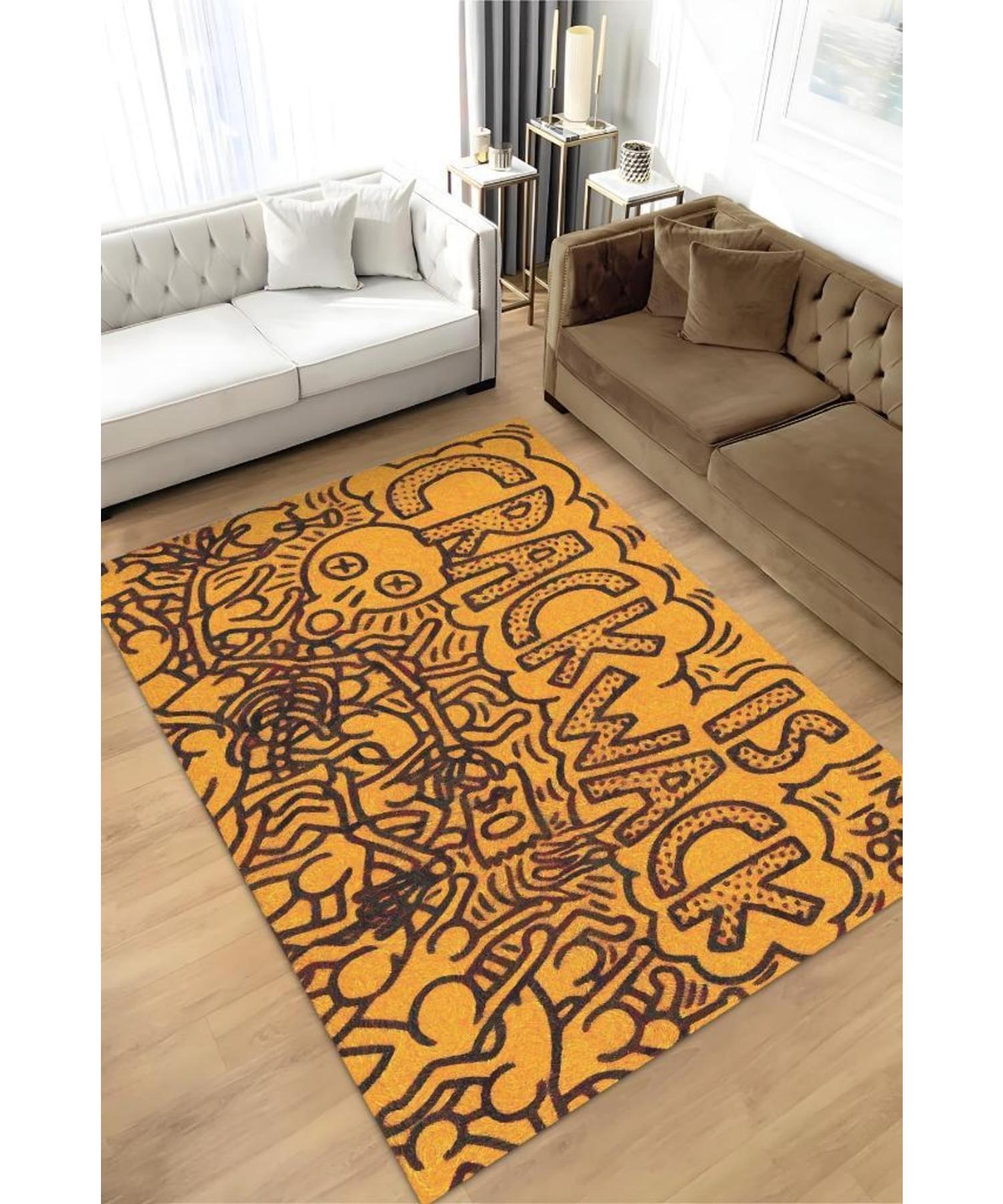 

Washable Decorative Graffiti Carpet With Cracked Woven Base