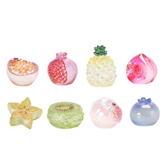 6PCS Mini Resin Fruit Ornaments UV Coated Transparent Fruit Sculptures