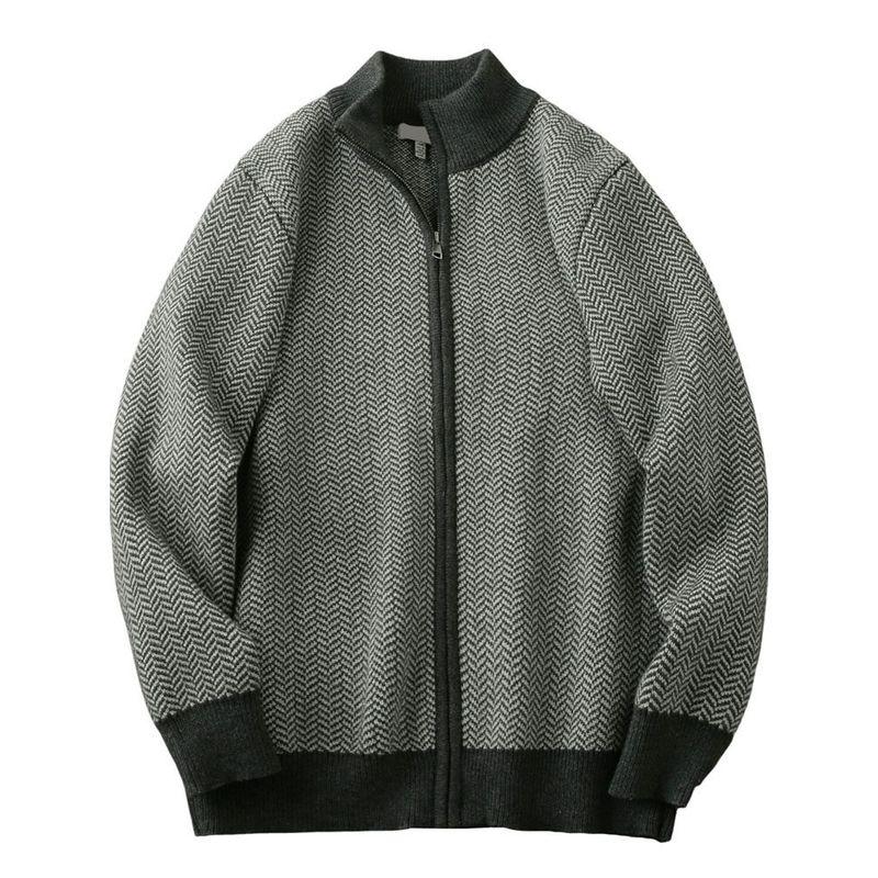 Order Export Men's Clothing Factory Leftover Stock Fall and Winter Pure Cotton Stand Collar Thickening Cardigan Knitting Sweater Outwear Men