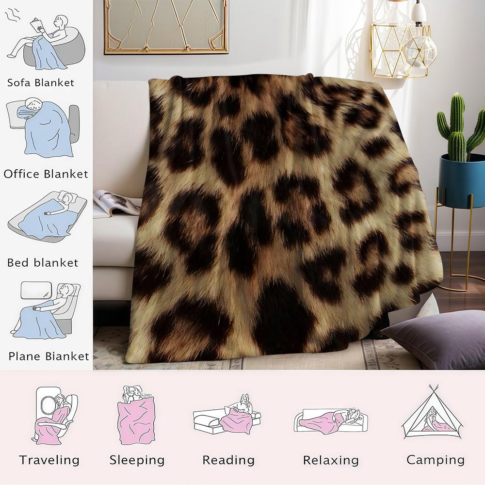 Savanna Leopard Print Flannel Blanket Warm Soft Halloween Christmas Couch Warm Cozy Decorative Decor Gift for All Season