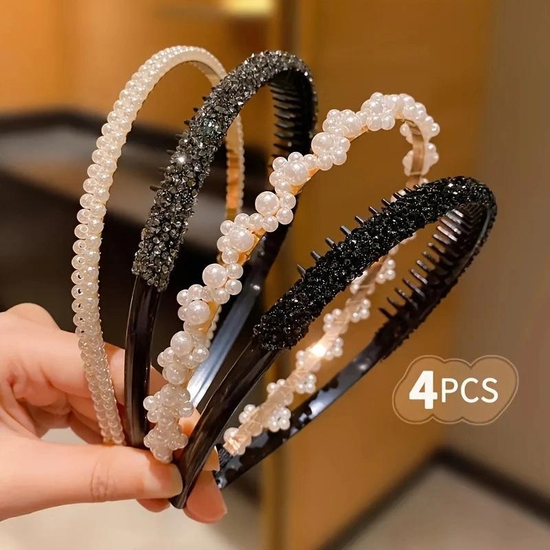 Shiny Rhinestone Headband Non Slip Teeth Design 1/2/4/5/6Pcs Fashion Hair Band for Girls Prom Daily Outing Party Wear