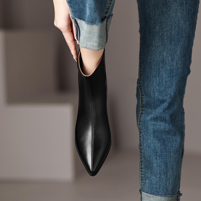 Fashion 2025 Women Boots Retro Chelsea Boots Women Shoes Winter Fashion Women ANKLE Boots Split Leather Female Square Heel Leather