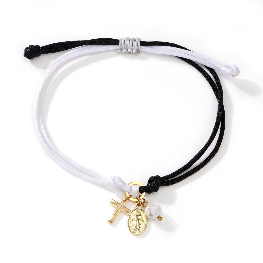 1PC Colorful Rope String Bracelet Virgin Mary Cross Charm Bead Jewelry Adjustable Religious Women's Fashion for Friendship Gift