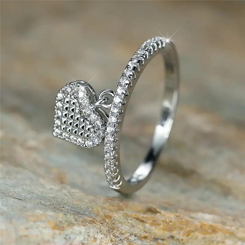 

Мечтательное изысканное кольцо-подвеска в форме сердца с цирконом для женщин Size 10