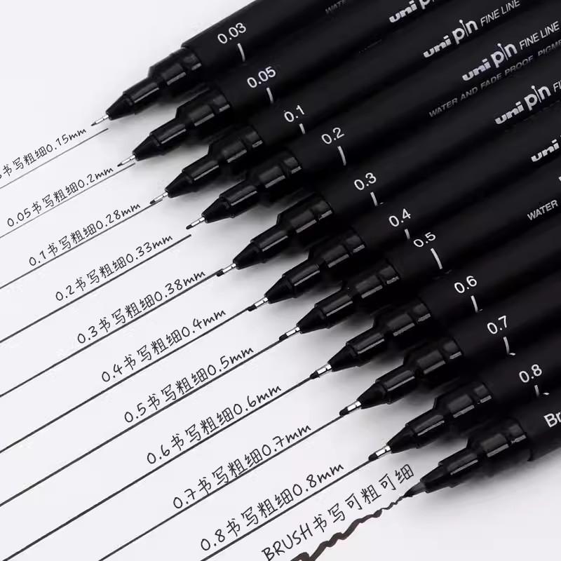 Uni Fineliner Zeichenstift für Skizze Anime Manga Haken, PIN-200 Wasserbasis Wasserdicht Verschiedene Unterschiedliche Strichstärken Kalibrierter Marker
