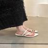 Pointed French wedge heel retro cool slippers women's summer wear 2025 new niche set toe strap Roman sandals