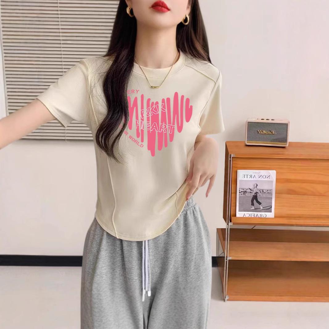 

Women’s Plus Size Irregular Fishbone White Shoulder-Sleeve Slimming Tummy-Flattering Summer Top M [Suggested 75-105 lbs] абрикосовый