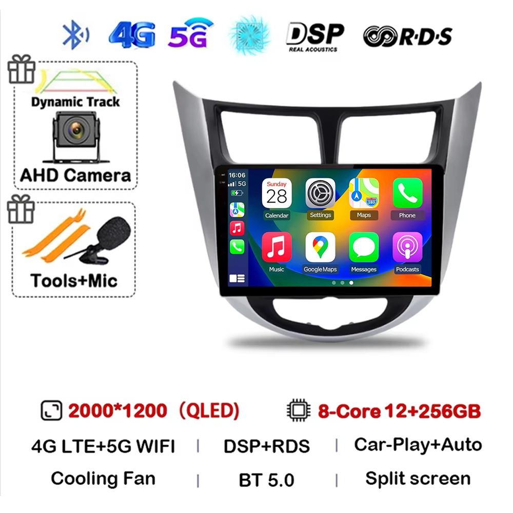 Reprodutor multimídia de rádio do carro do controle android 14 para hyundai solaris 2010 - 2016 navegação gps nenhum 2 din