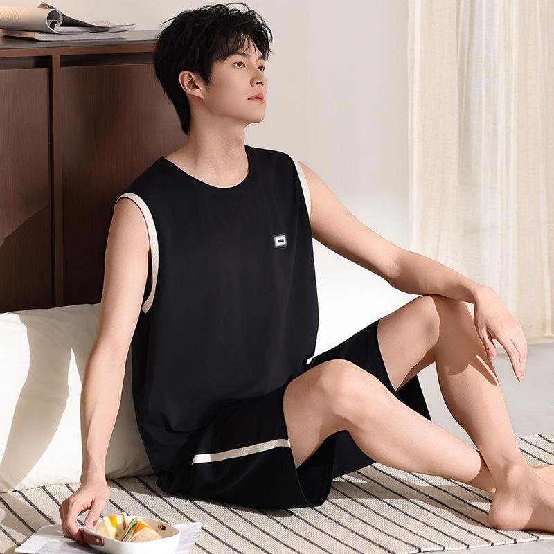 Men's pajamas summer thin cotton vest shorts cool summer men's casual can wear large size loungewear