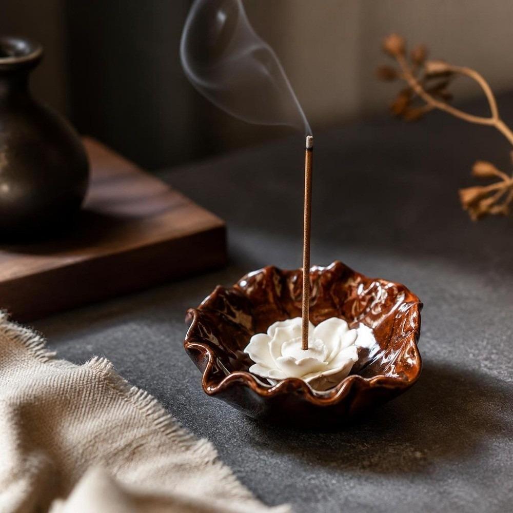 Flower Design Incense Burner Ceramic Incense Burning Tray Home Decoration Incense Stick Holder Zen