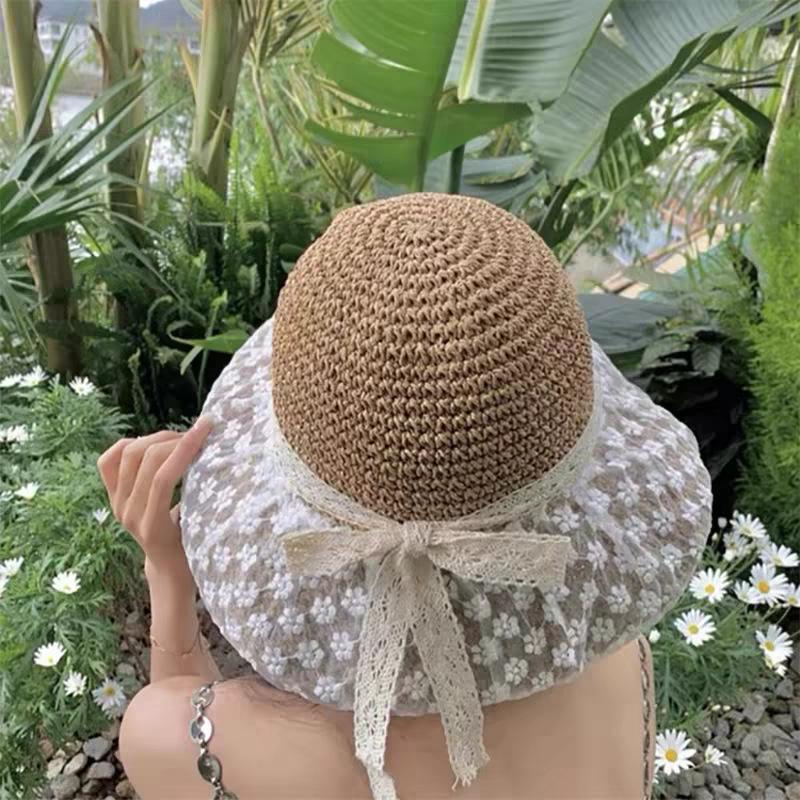 Summer new seaside photo big brim fisherman hat colorful dopamine foldable woven sunshade straw hat women