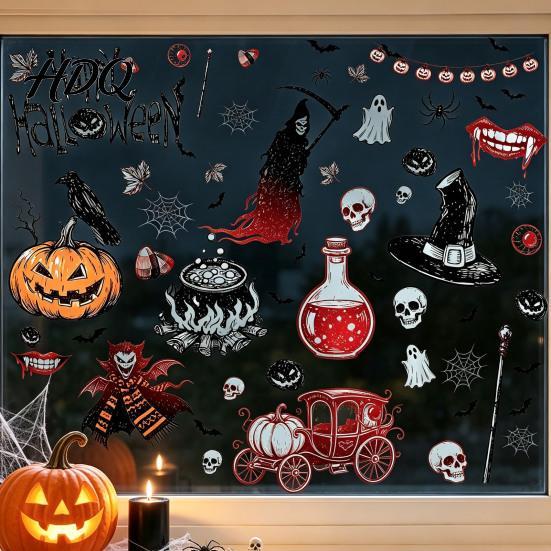 Spooky Party Decorations for Home 9PCS Halloween Static Window Stickers Gothic Silhouette Decals Reusable Indoor Outdoor Decorative Scenes