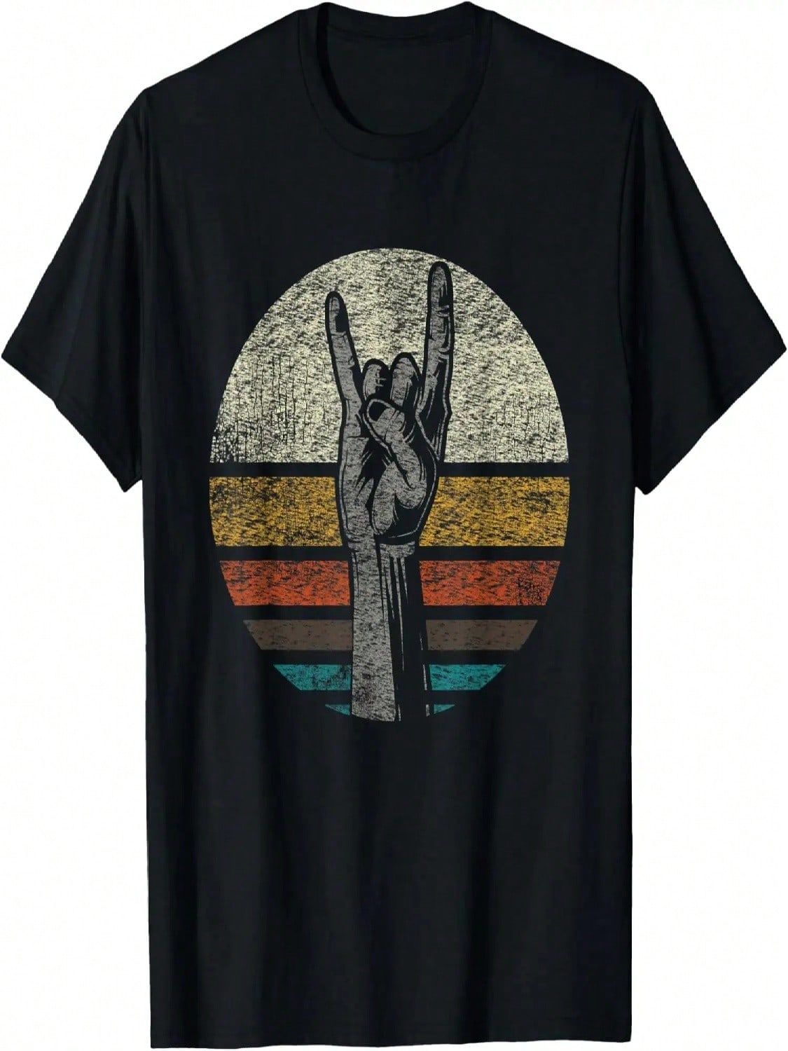Retro Rock On Hand Horns For Rock And Roll Music Lovers T-Shirt S разноцветный