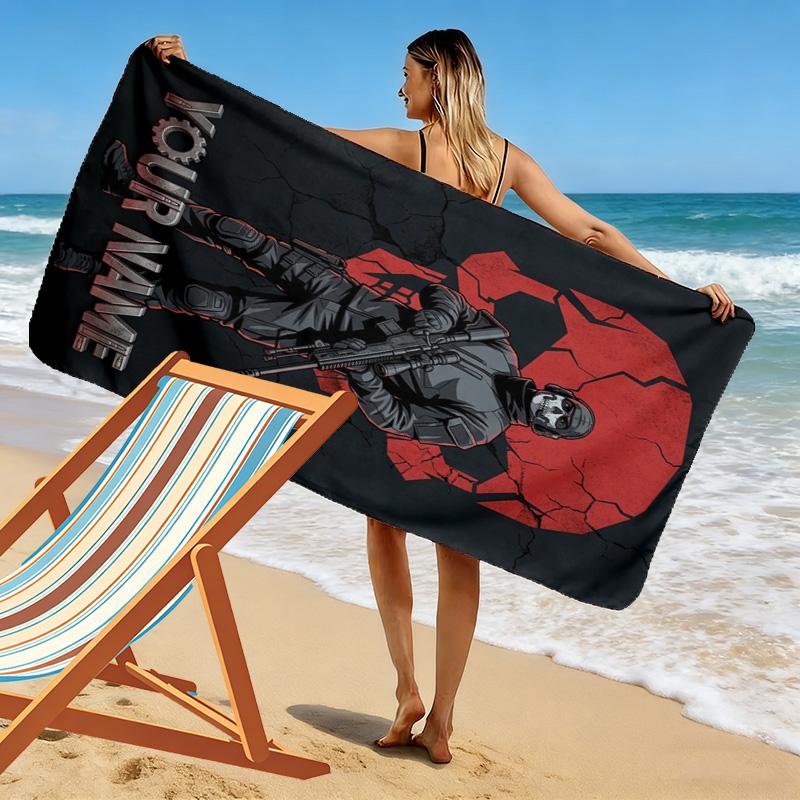 Name Custom Ghost COD Print Beach Towel, Large Soft Quick Dry Towel for Beach Camping Swimming