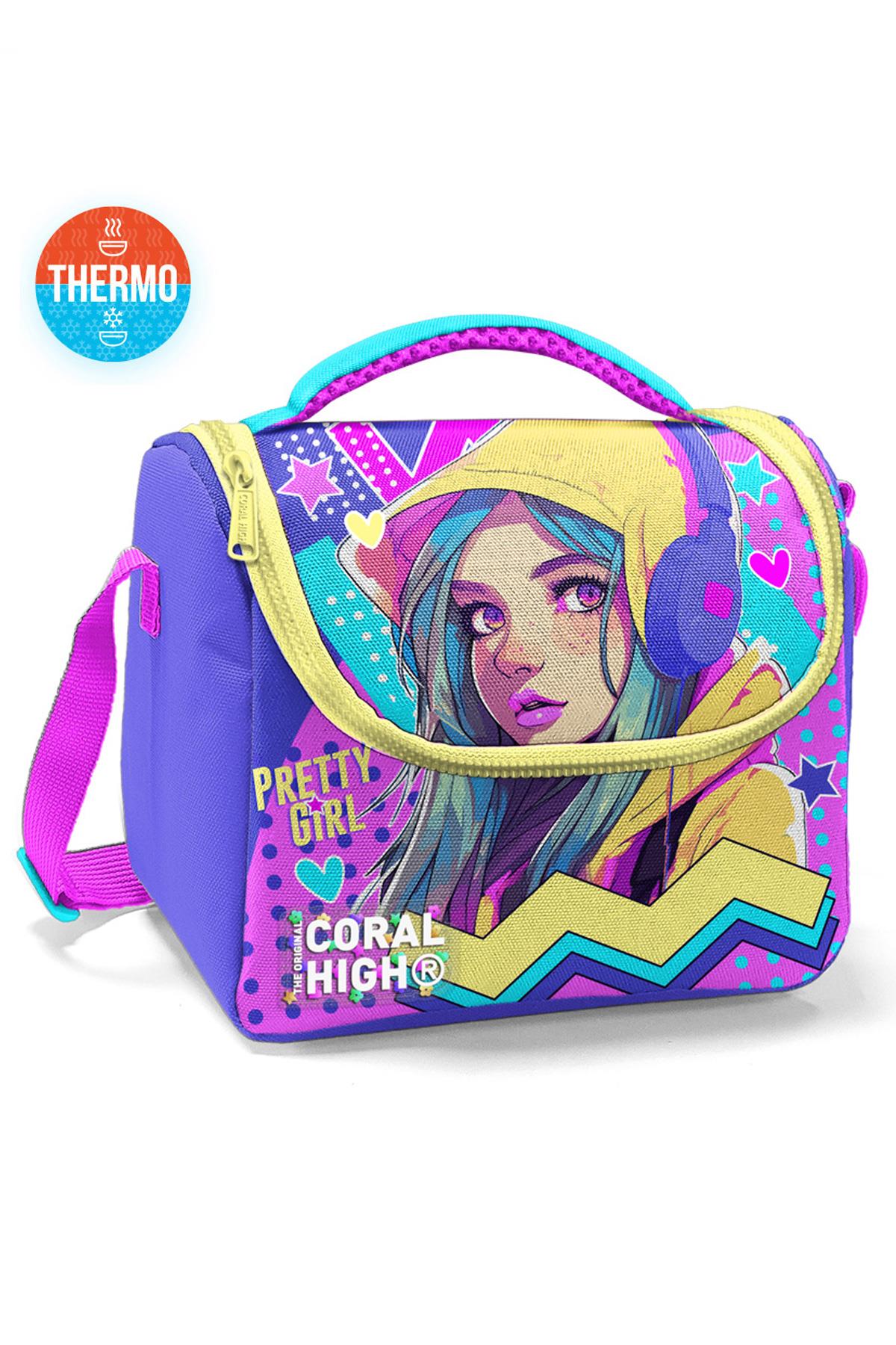 

Термобокс для завтрака Coral High Kids, лавандовый, бирюзовый, с рисунком для девочек, с наушниками 11871