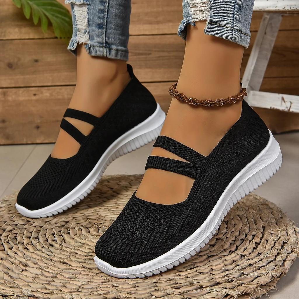 Lässige Damenschuhe 2025 Neuer Stil Ein-Schritt Gewebte Mama-Schuhe Niedriger Absatz Synthetisches Innenmaterial Rutschfeste Gummisohle