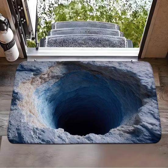 Floor Mat 3D Optical Illusion Realistic Hole Effect Door Mat Interactive Pet Toy Mat Living Room Entryway Decoration