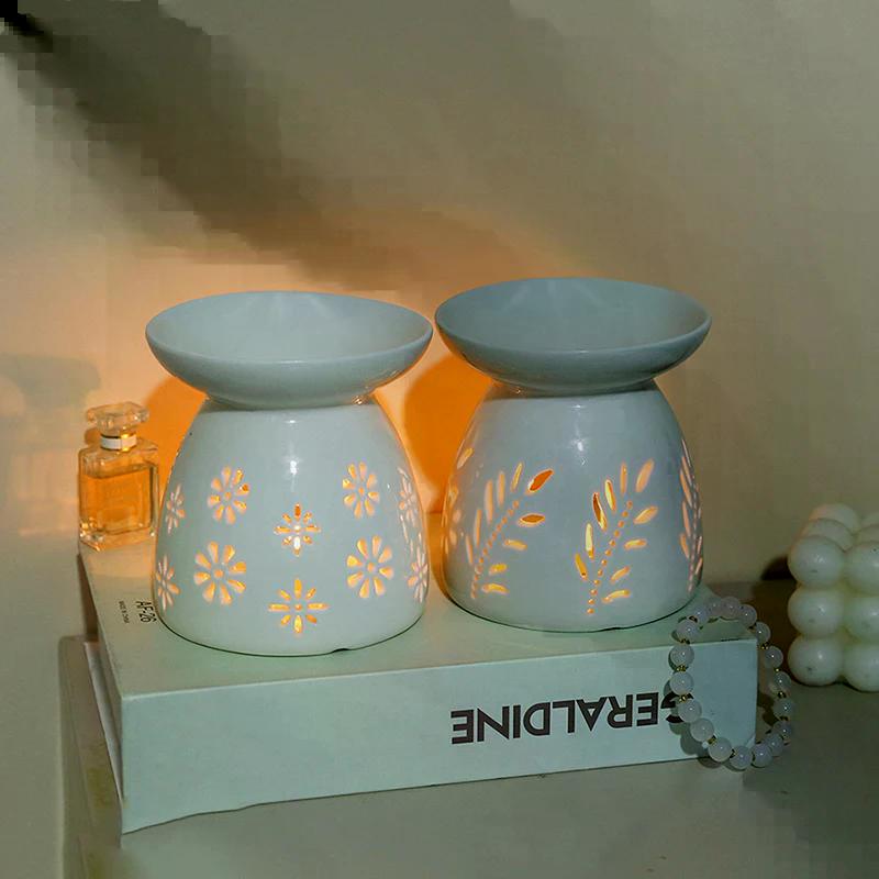 Bruciatore di Incenso in Ceramica Bianca Candela Olio Essenziale Diffusore per Aromaterapia Fornello Riscaldante Vuoto Ornamento Arredamento Casa Medio Oriente