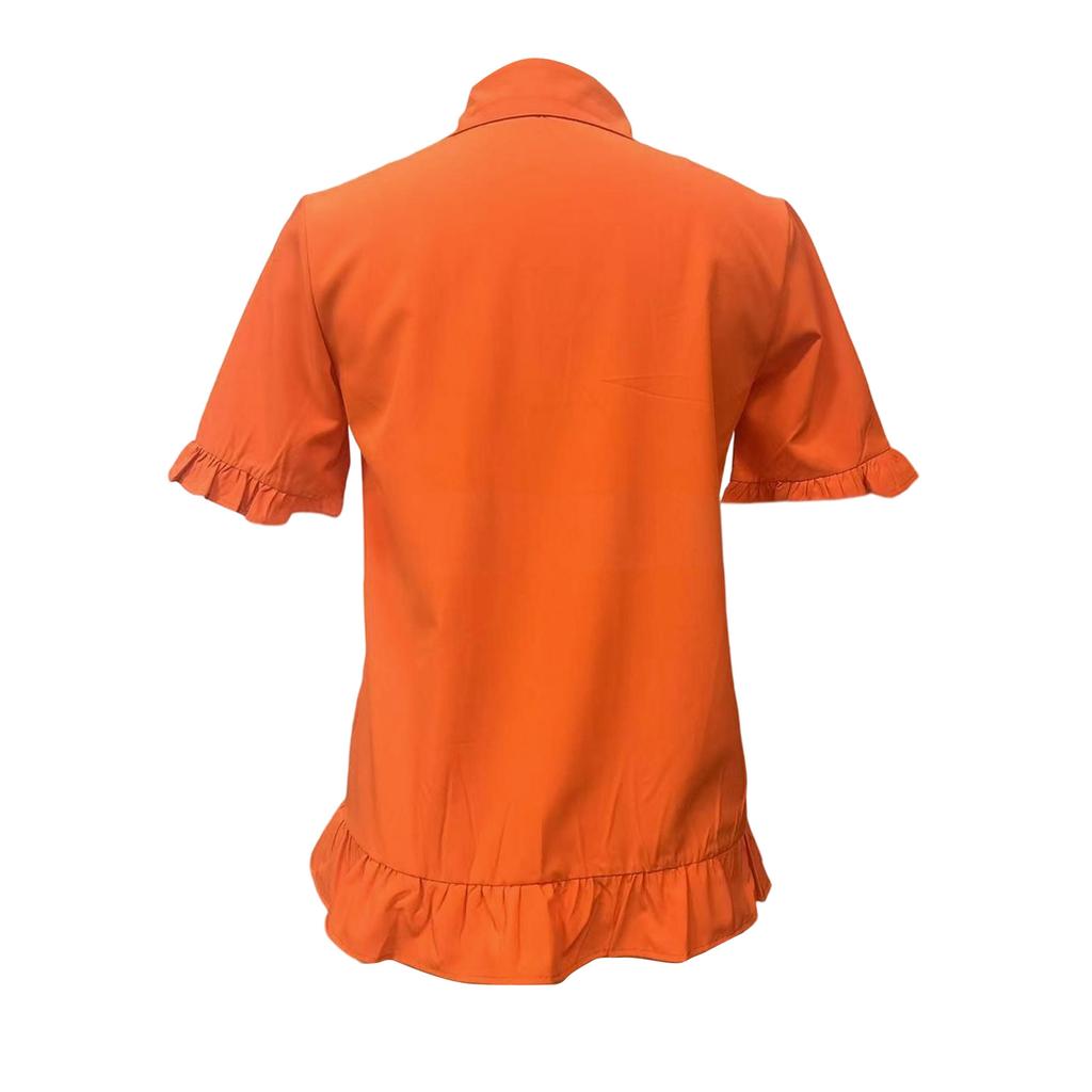 Dammode V-ringad Kortärmad Färg Lös Rynkad Fåll Cardigan Skjorta Topp