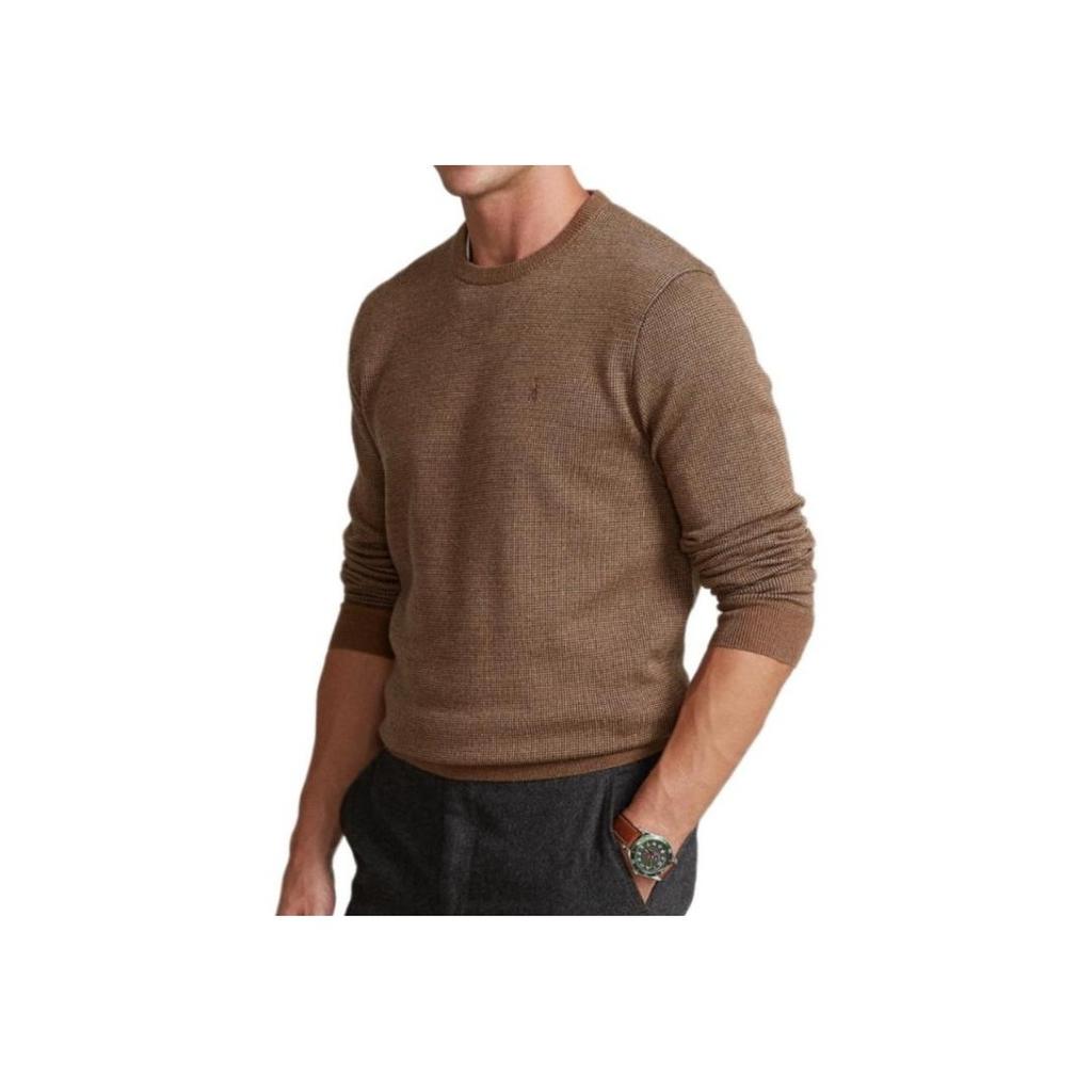 Polo Ralph Lauren Small Pony Logo Embroidered Crew Neck Knit Sweater Men Sweater Dark-Camel MNPOSWE16820803-201