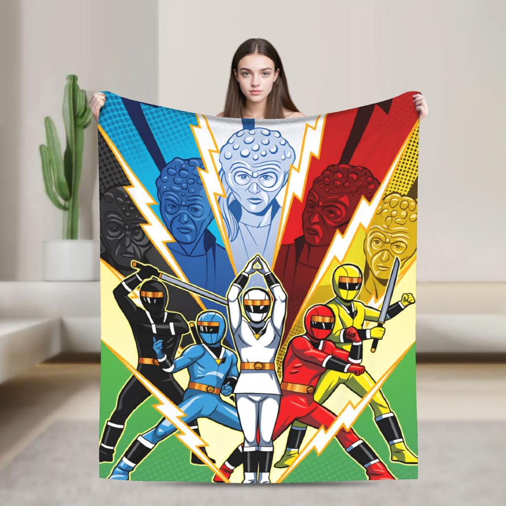 M-Mighty Morphin Super Warm Blankets  Cartoon P-Power Rangers Picnic Plush Bedding Throws Novelty Flannel Bedspread Sofa Bed