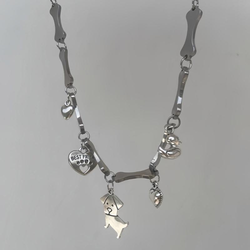 Adjustable Length Neckchain Dog Pendant Necklace Unique Bone Chain Choker Party Jewelry Stylish Feminine Neck Accessory