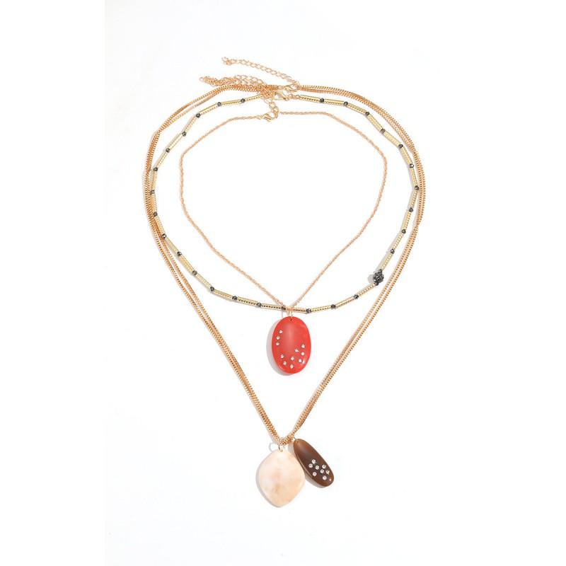 Layered Geometric Resin Pendant Necklace Women Zinc Alloy Chain Minimalist Chic Statement Jewelry