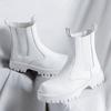 Men's Leisure High Top Chimney Boots Black White Shoes Cowboy Genuine Leather Boot Platform Long Chelsea Botas Hombre Zapatos