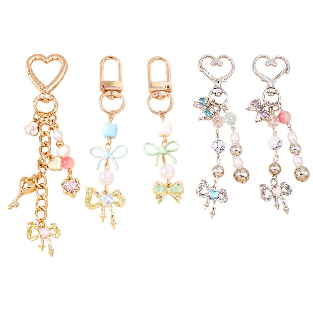 Sweet Heart Charm Key Ring High-Quality Decorative Key Chain Bow Pearl Keychain Multi-Functional Cute Keychain For Birthday Bag