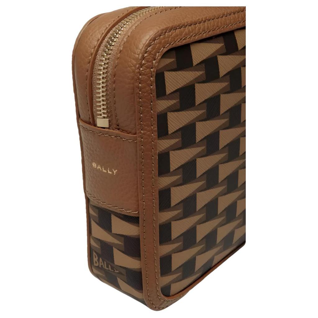 Bally Vintage Triangle Flag Print Zipper Clutch Leather Wristlet Men clutch Brown 6304859