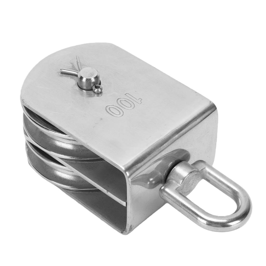 M100 Heavy Duty Double Wheel Rotating Lifting Pulley Block Stainless Steel for 3 8 Inch Rope