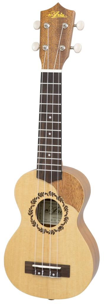 Aria AU-1S Special Order Model Laser-Engraved Pickguard Soprano Ukulele with Bone Nut & Saddle, Aquila Strings, and Spruce Top