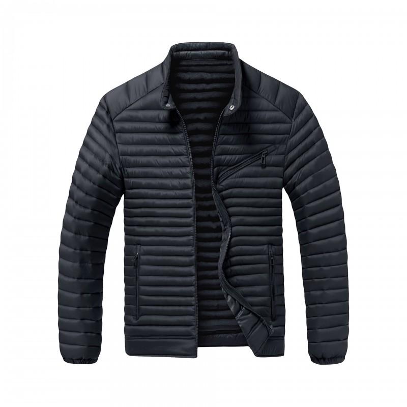 Mens Cotton Puffer Jacket Winter Stand Collar Solid Color Casual Coat