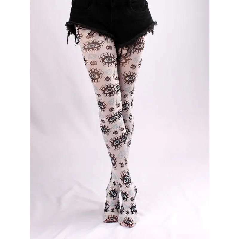 Evil Eyes Tight women Spring New Women Sheer Sexy Tattoo Printed Pantyhose Tights Stockings Anti-Hook Medias De Mujer